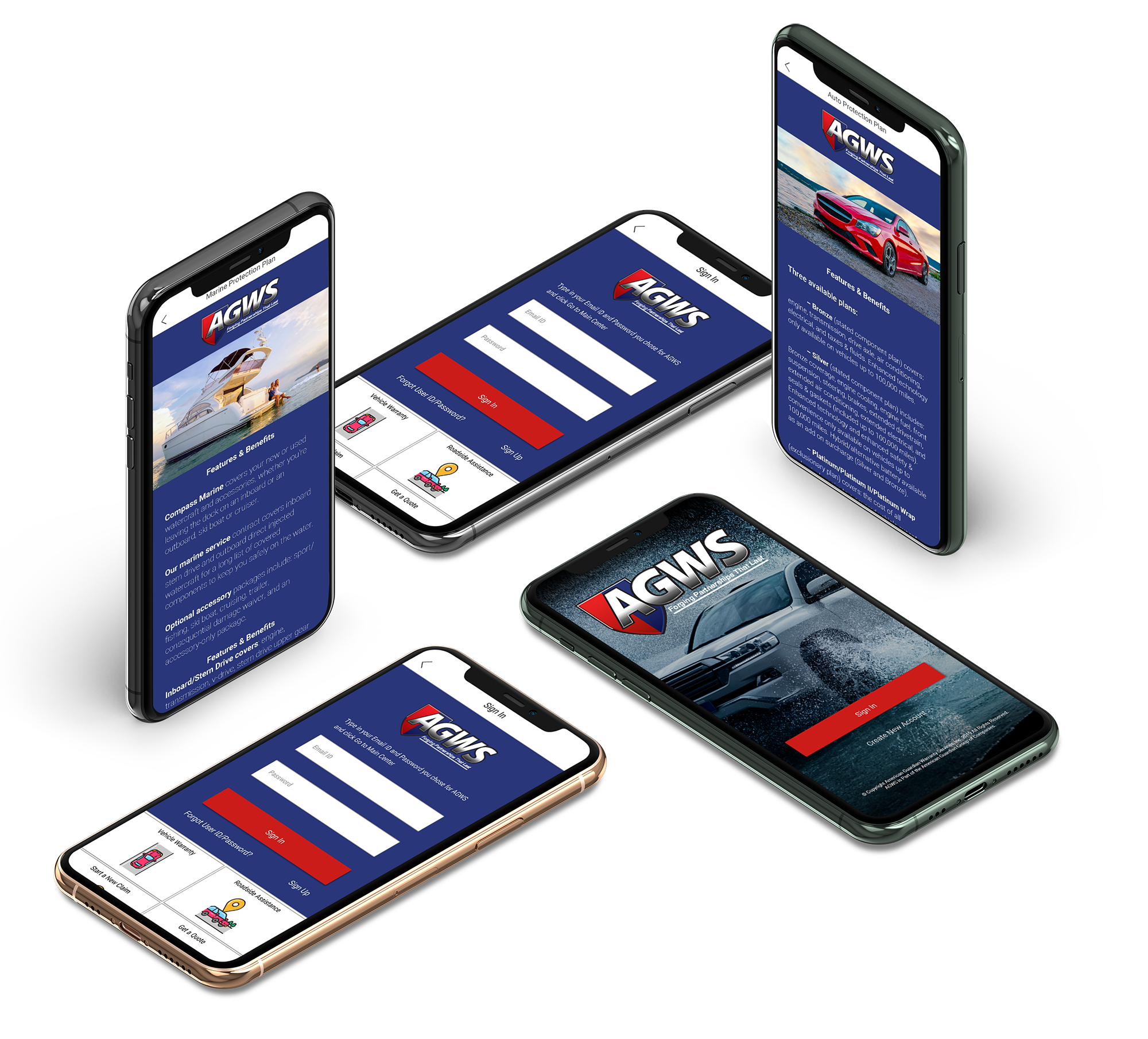 AGWS design system showing UI components, forms, and warranty management interface