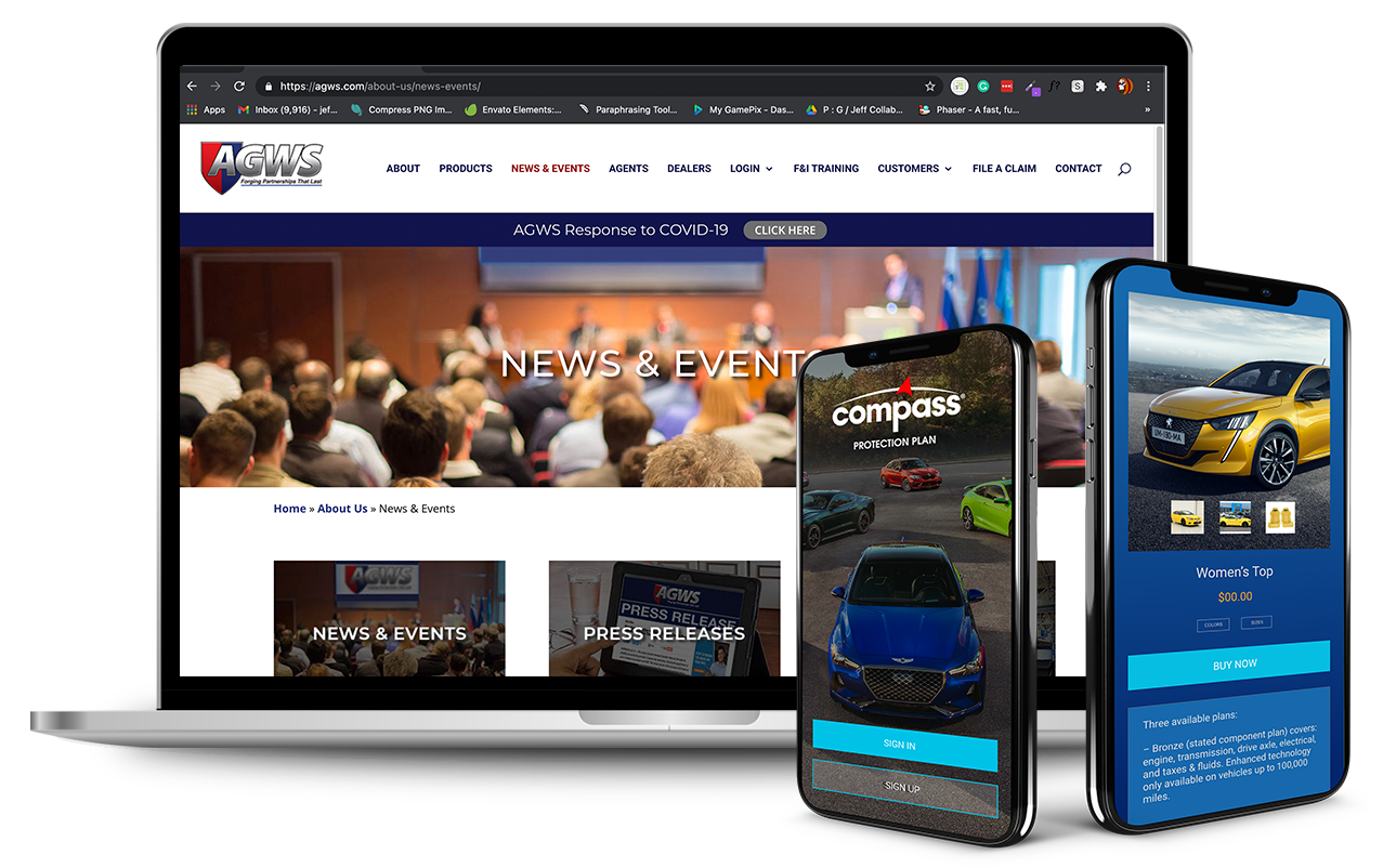 AGWS responsive mobile and web layouts for warranty claims and dealer locator