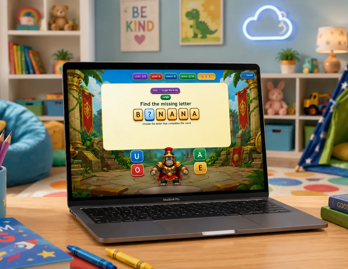 Native React educational game rebuilt for Prongo.com showing welcome and gameplay screens