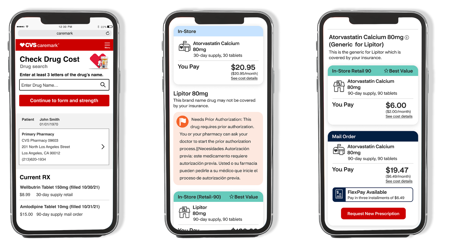 Redesigned CVS mobile app with improved drug search filtering by strength and form