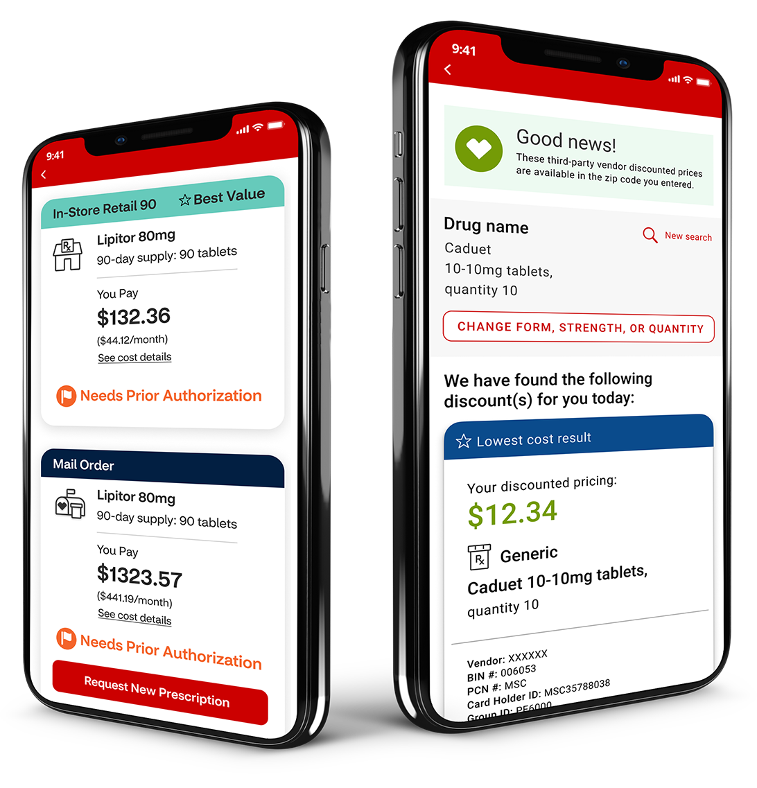 CVS Health mobile app drug cost and coverage interface showing medication search results