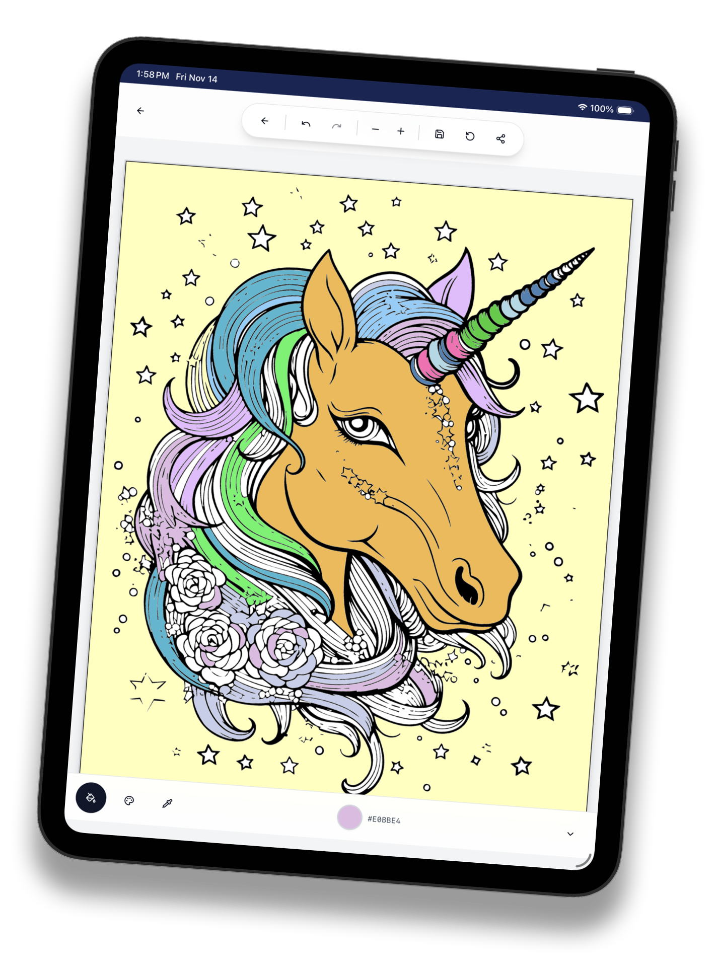 HappyVibes app displayed on iPad showing tablet-optimized layout and dashboard