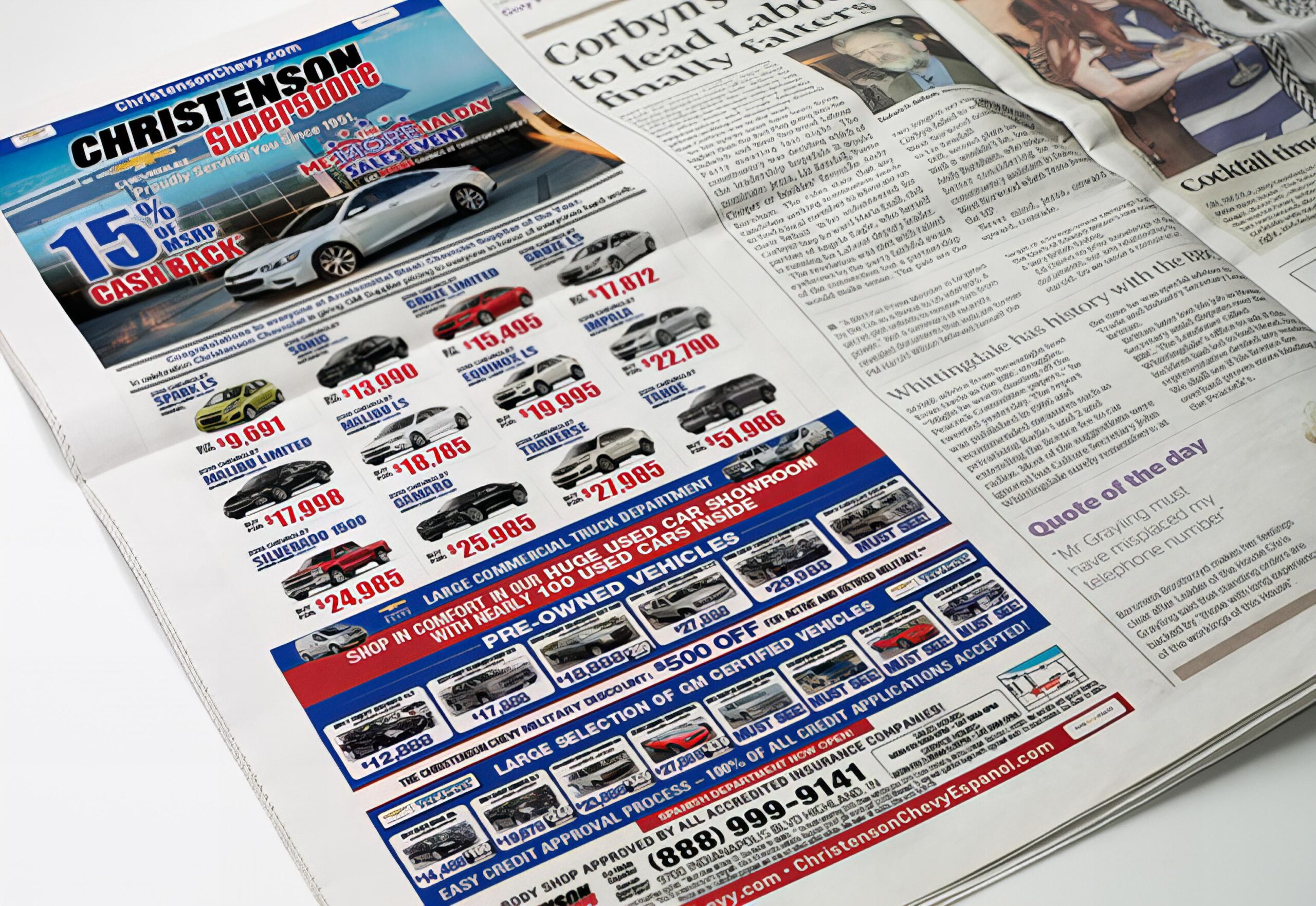 Magazine advertisement layout design with promotional content