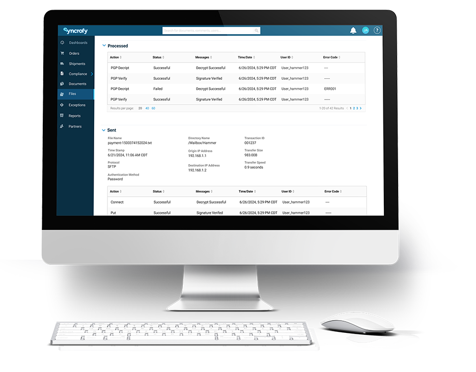 Syncrofy platform overview showing supply chain visibility and transaction flow